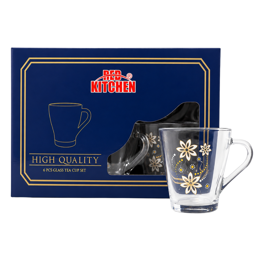 KW82E - Red Kitchen High Quality Tea Glass Set 8 x 6 Pcs. (RED2024)