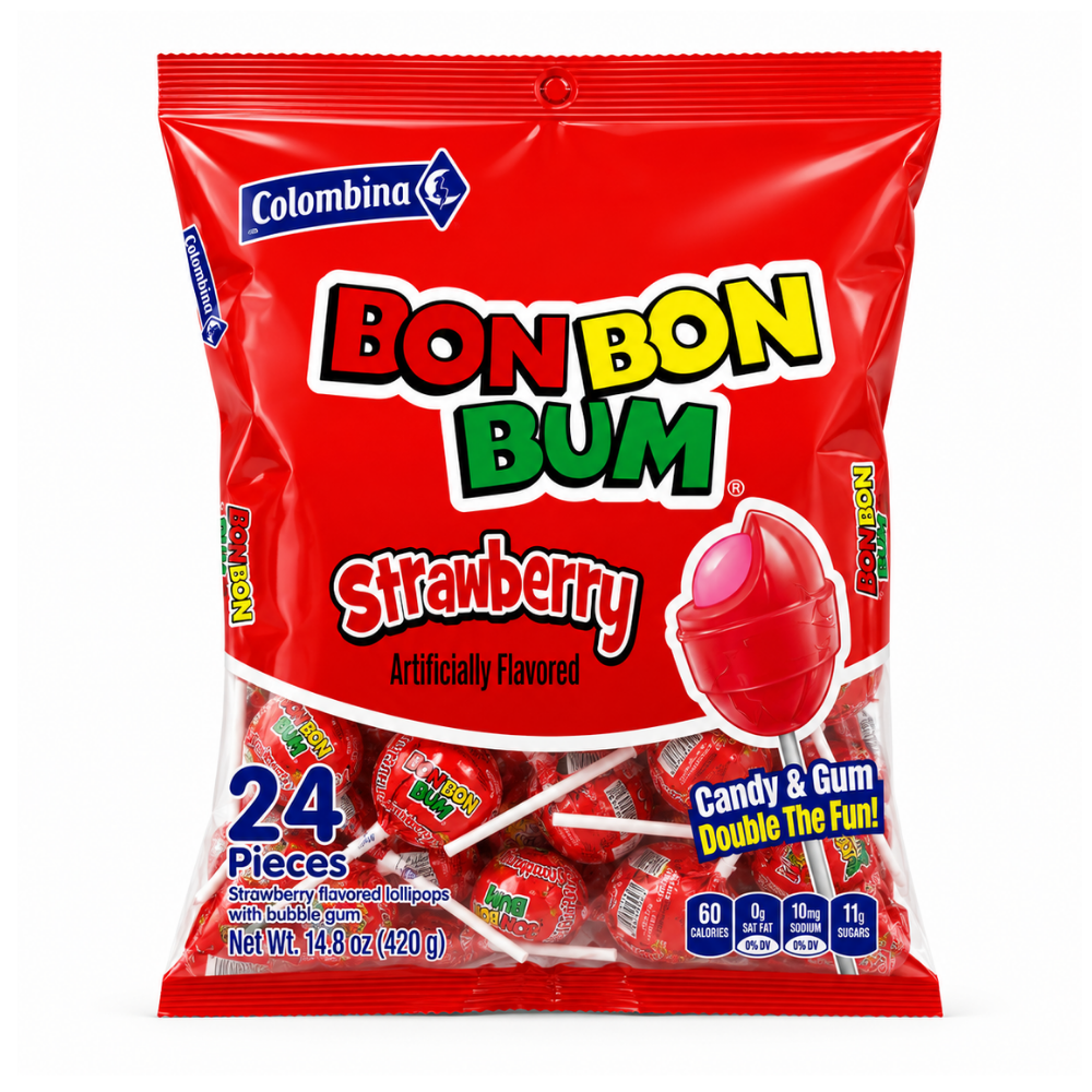 LSW007 - Colombina BON BON BUM (Strawberry) 15 x 14.4 Oz (408g)