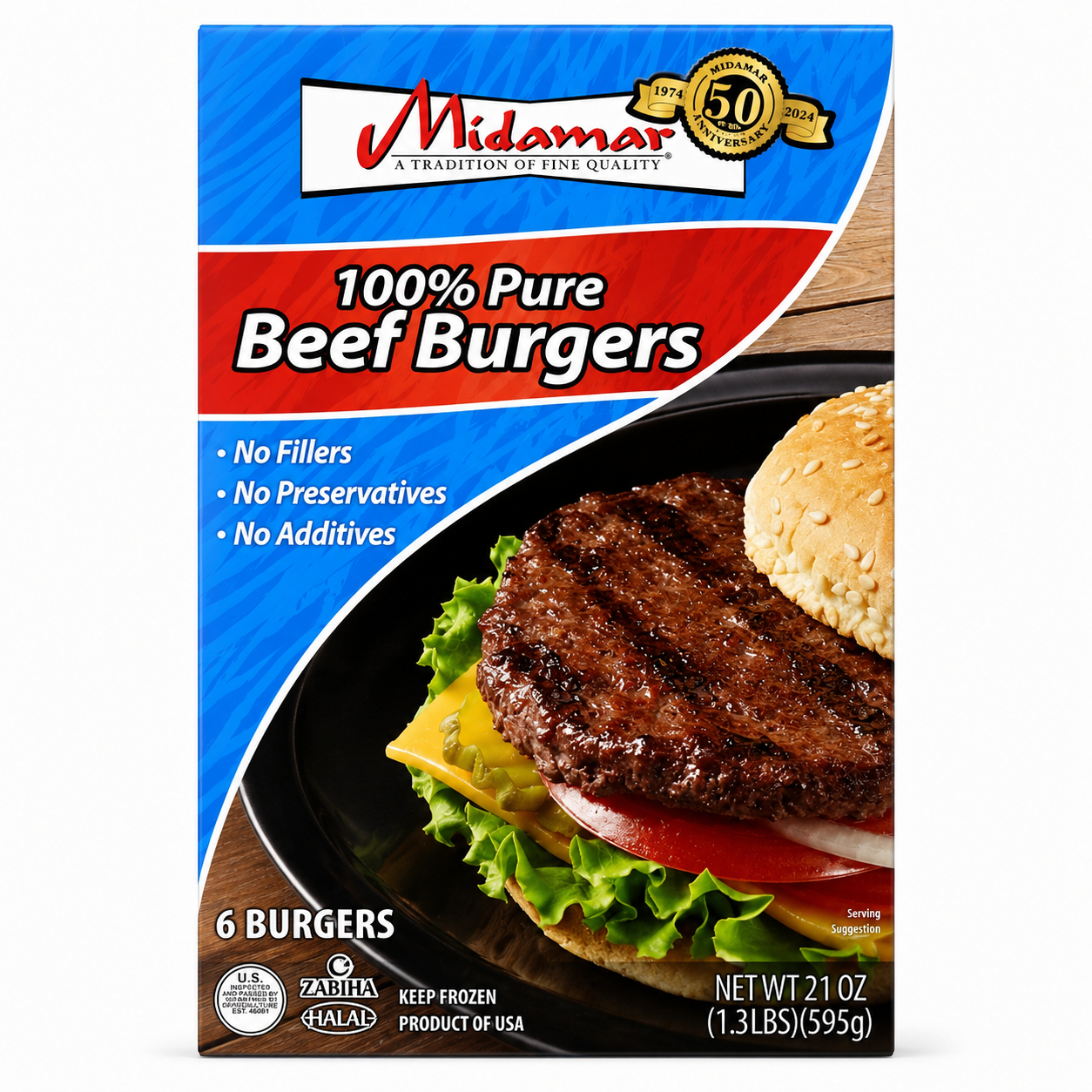 MF401 - Midamar Pure Beef Burger (halal) 8 Pk (6/3.5 oz)