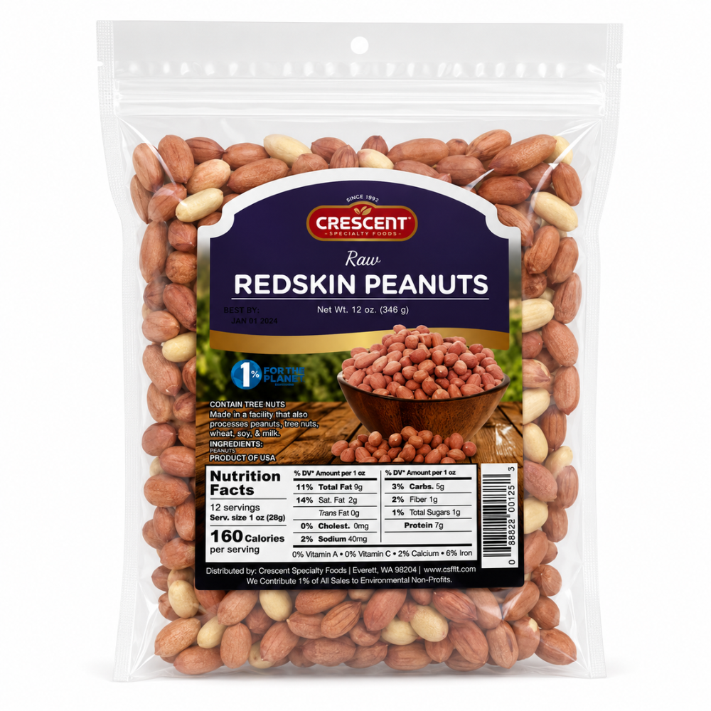 NT64F - Crescent Raw Red Skin Peanuts 16 x 12 oz