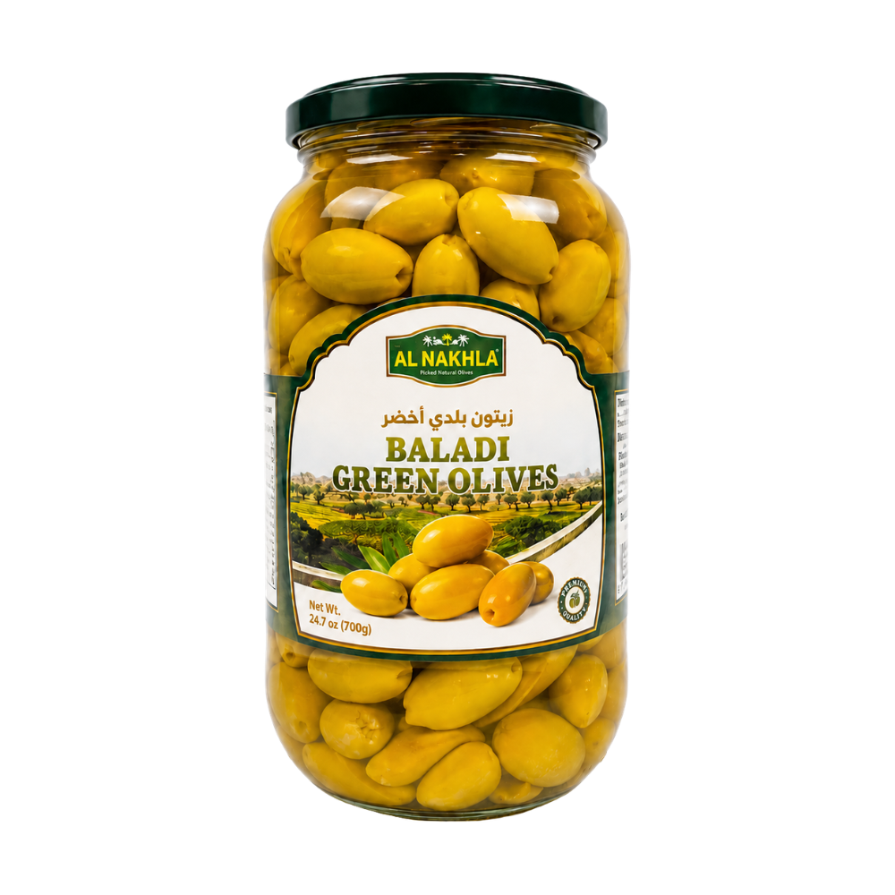 OV0503 – Almazrah Baladi Green Olives 12 x 35 oz (1000g)