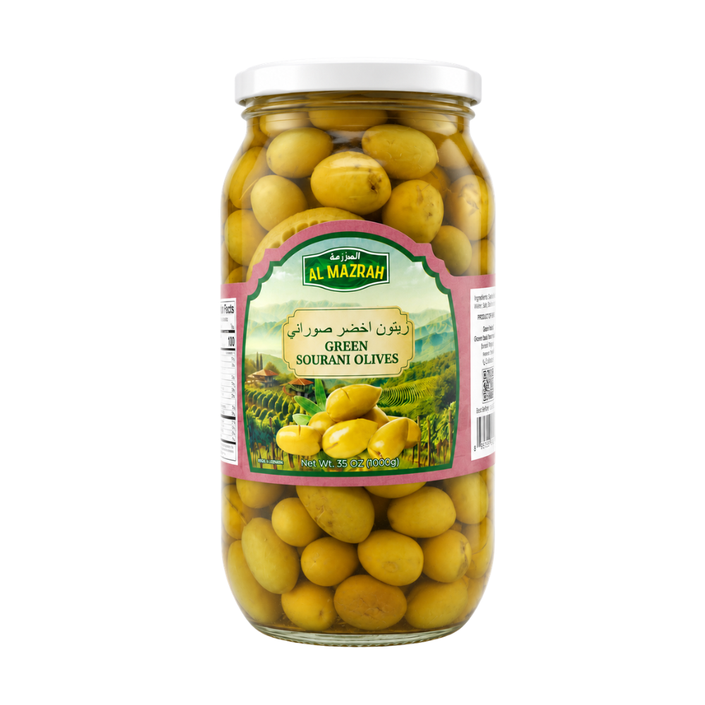 OV0507 - AL Mazrah Sourani Green Olives 12 x 35 oz (1000g)