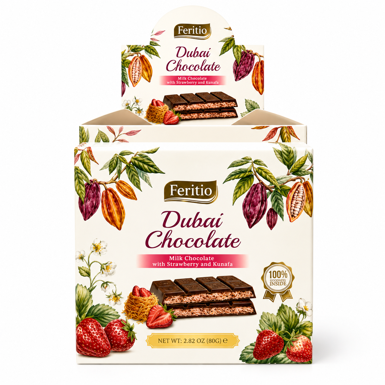SW0905 - Feritio Strawberry Dubai Chocolate Bars 81 x 80 g.