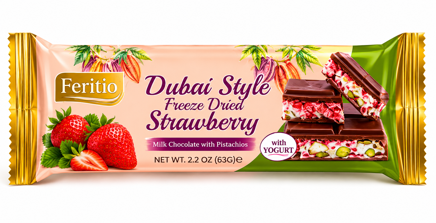 SW0913 - Feritio Dubai Style Freez Strawberry Cho Bars 84 x 63g.