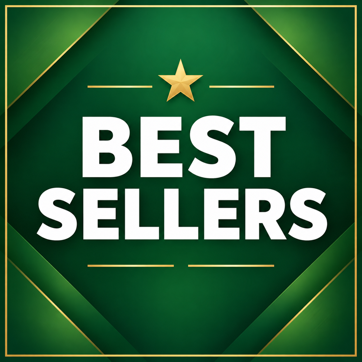 Best Sellers in white lettering on green with a gold star