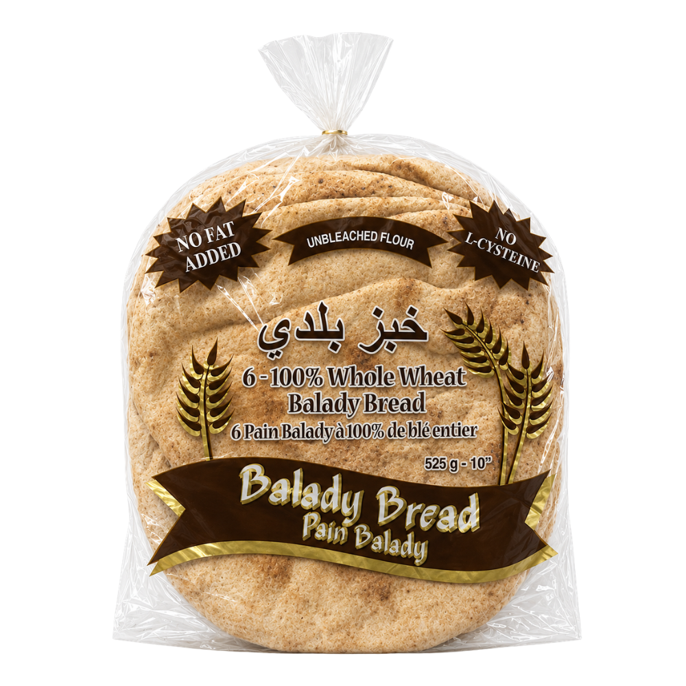 BY02B - Balady 10" Whole Wheat Pita Bread 16 x 550 g.