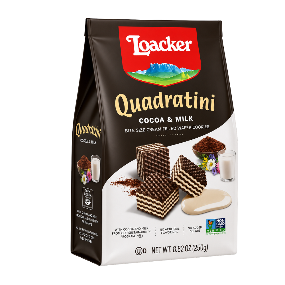 CB41E - Loacker Quadratini Cocoa + Milk 8.82oz