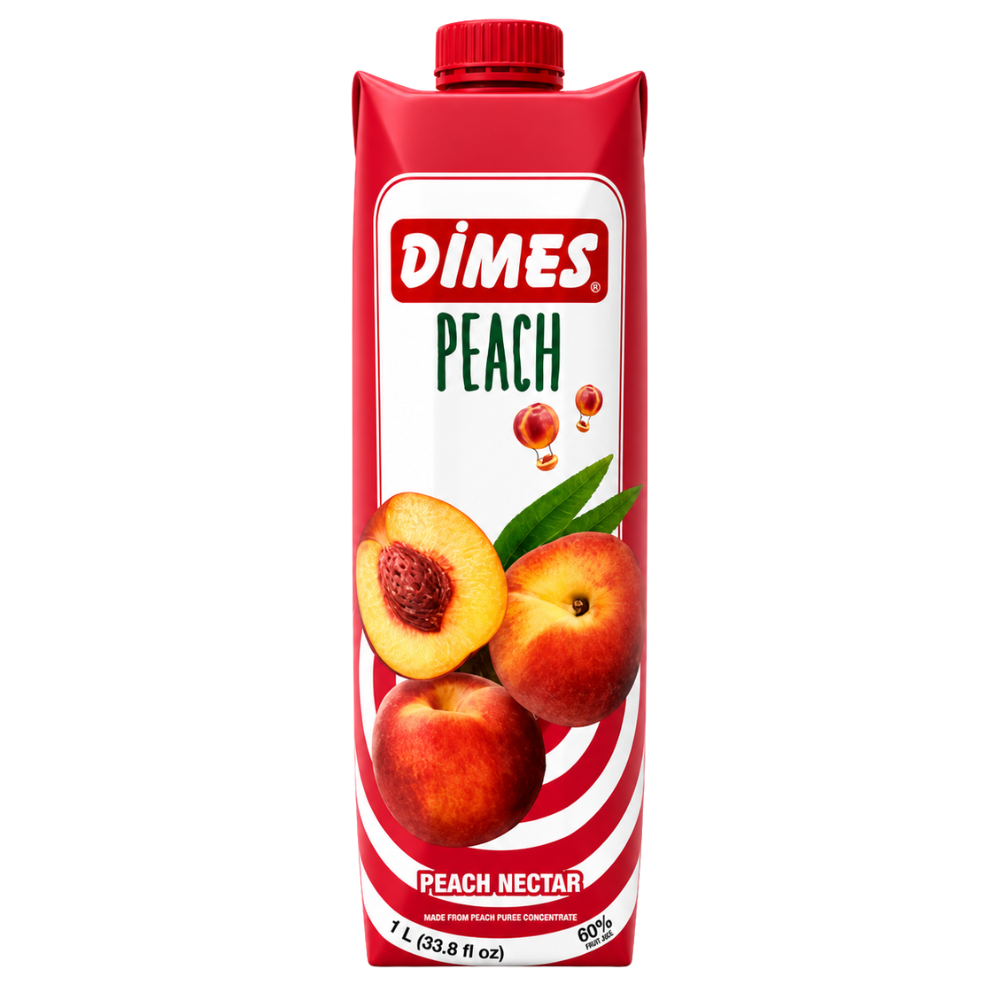 DK56 – Dimes Peach Juice Tetrapak – Less Sugar 12 x 1 Lt