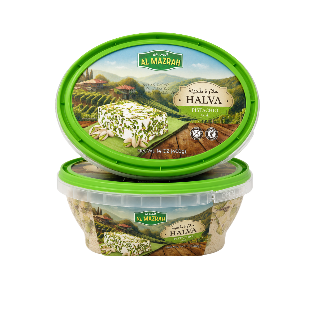 HV25A – Al Mazrah Halva With Pistachio 12 x 14 oz (400g)