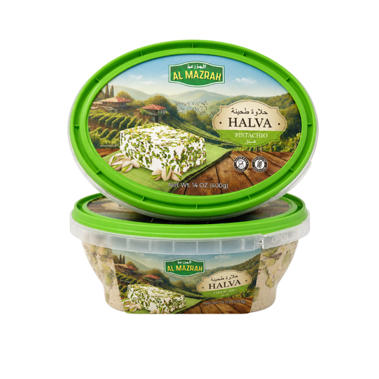 HV25A – Al Mazrah Halva With Pistachio 12 x 14 oz (400g)