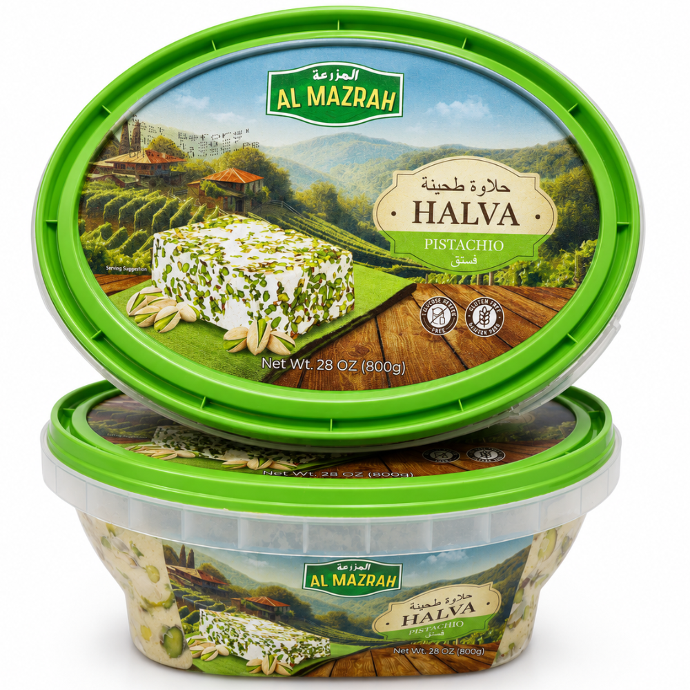HV25C – Al Mazrah Halva With Pistachio 12 x 28 oz (800g)