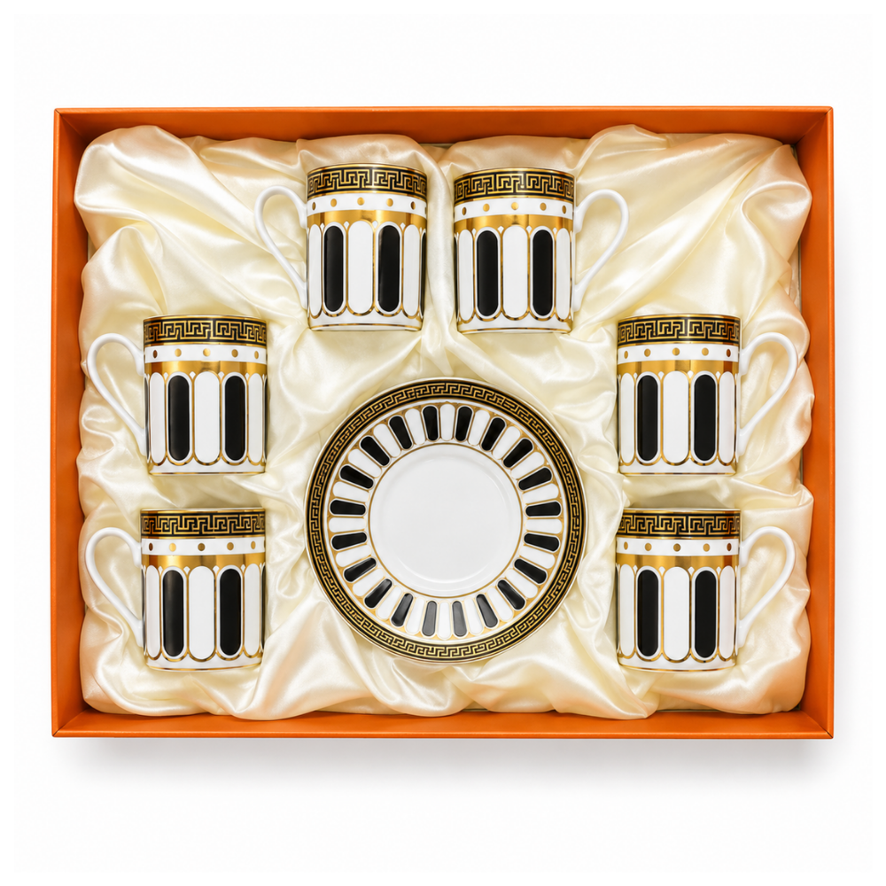 KW57C – GS-20359 Coffee Cup & Saucer Set 12 Pcs (Black White & Gold)