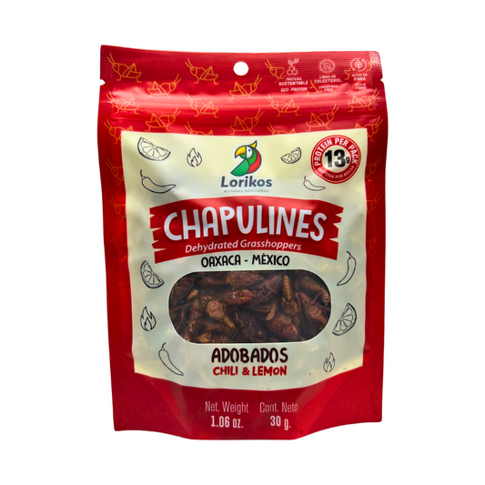 LNT0101 – Chapulines Dehydrated Grasshoppers Chili & Lemon 12 x 30g