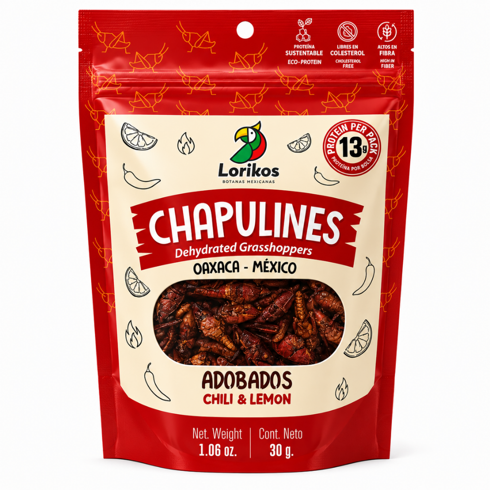 LNT0101 – Chapulines Dehydrated Grasshoppers Chili & Lemon 12 x 30 g