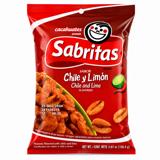LNT01A - Cacaguates Sabritas Peants Chile Y Limos 12 x 7 oz ( Chile and Lime)