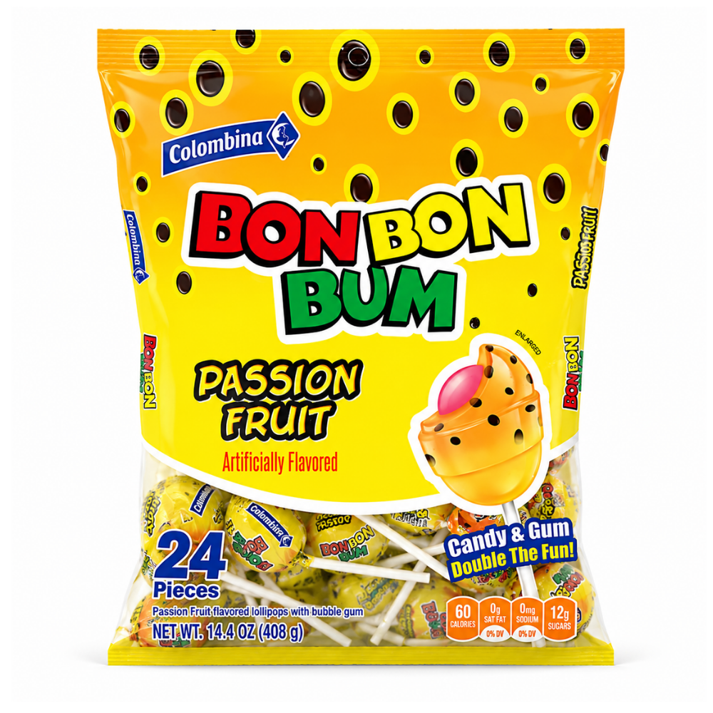 LSW009 - Colombina BON BON BUM (Passion Fruit) 15 x 14.4 Oz (408g)