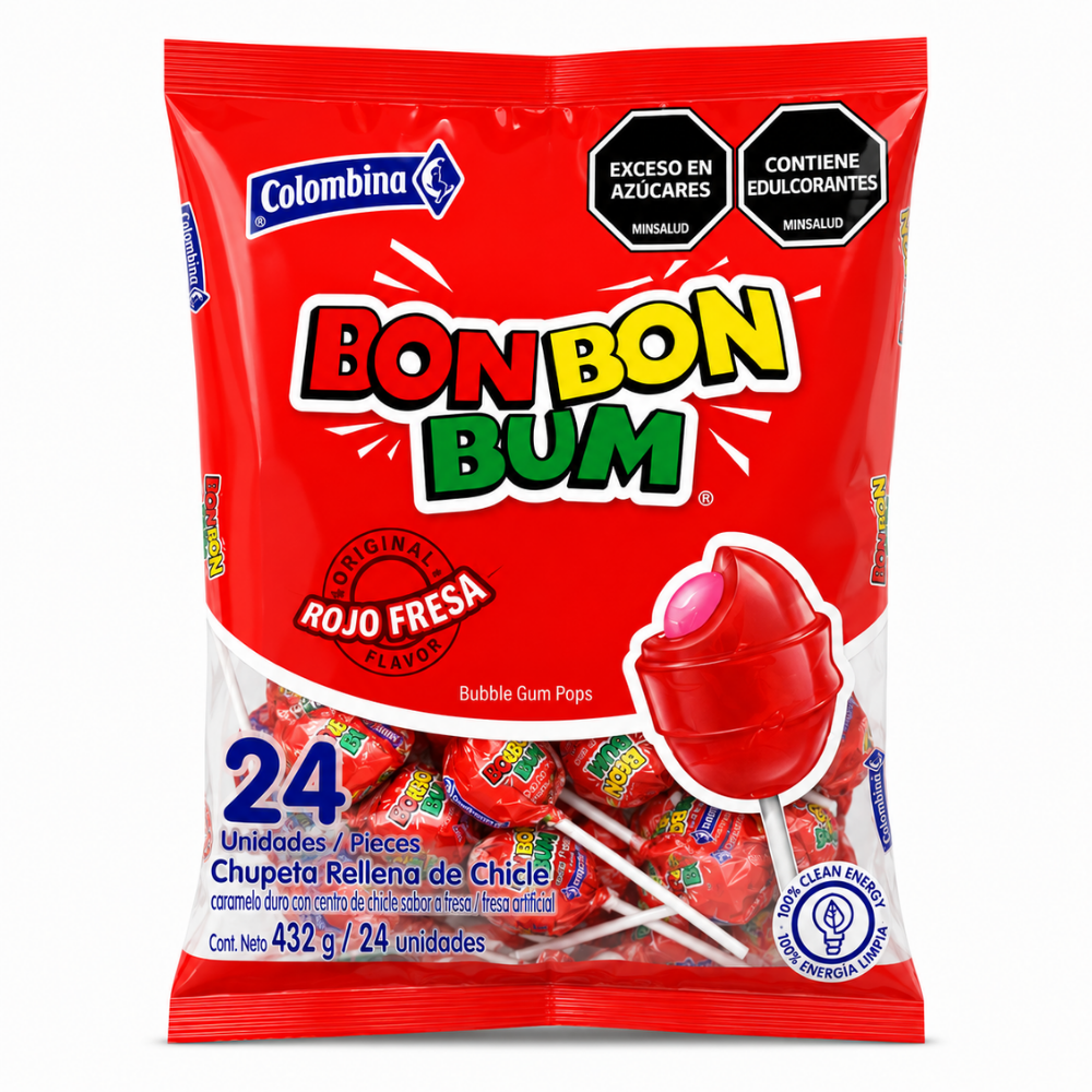 LSW1005 - Colombina BON BON BUM Rojo Fresa 15 Bags (24 x 456 g)