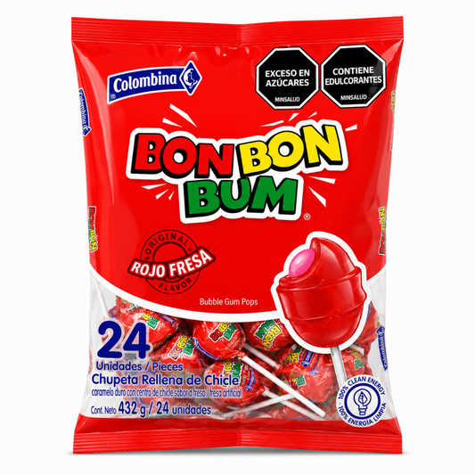 LSW1005 - Colombina BON BON BUM Rojo Fresa 15 Bags (24 x 456 g)