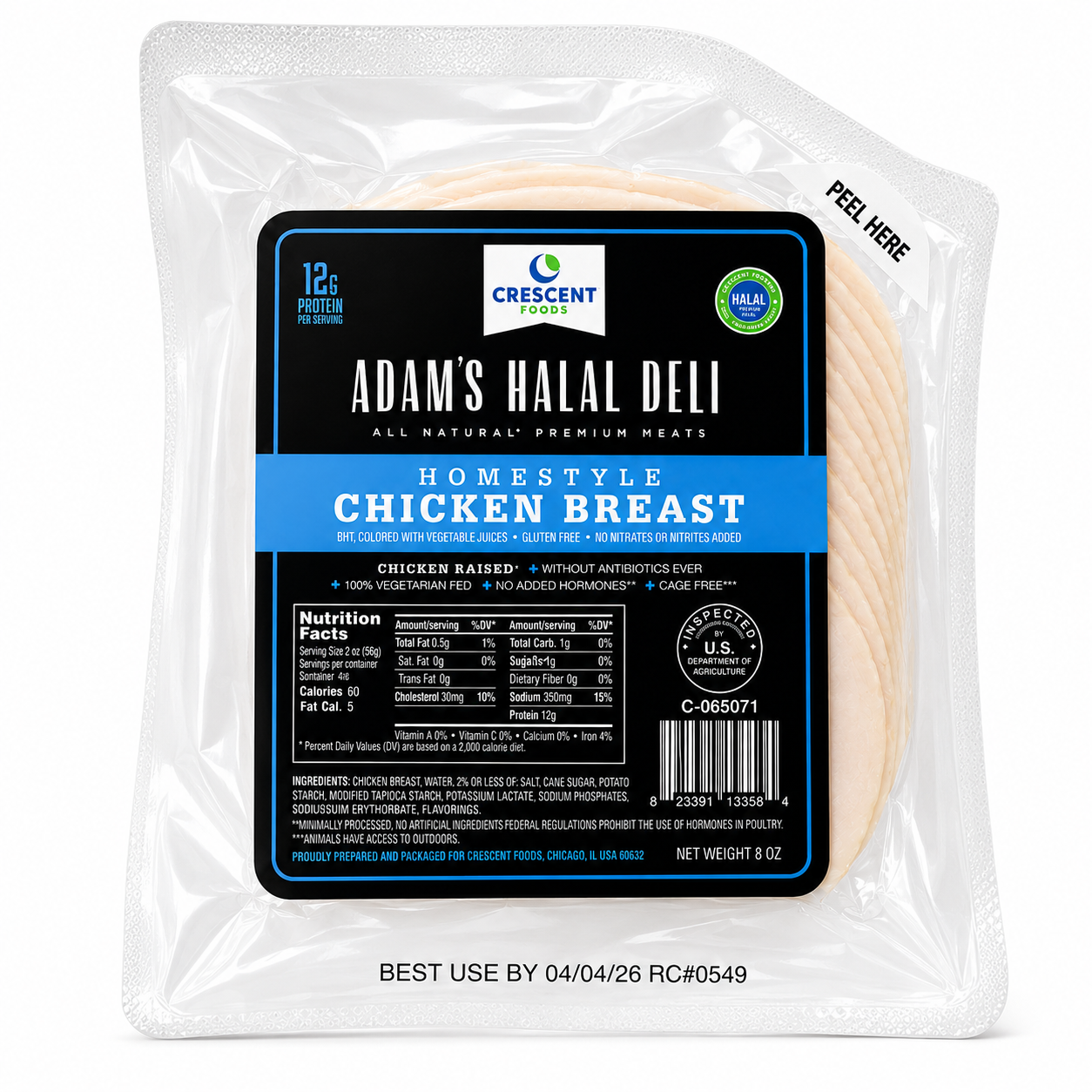 MF0702 - Adam's Halal Deli Homestyle Chicken Breast 12 x 8 oz