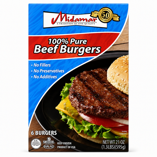 MF401 - Midamar Pure Beef Burger (halal) 8 Pk (6/3.5 oz)