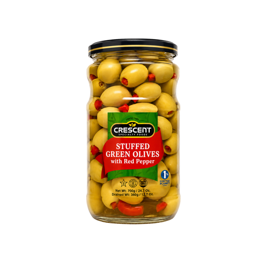OV01M – Crescent Stuffed Green Olives w/ Red Pepper 12 x 24.6 oz (700g)