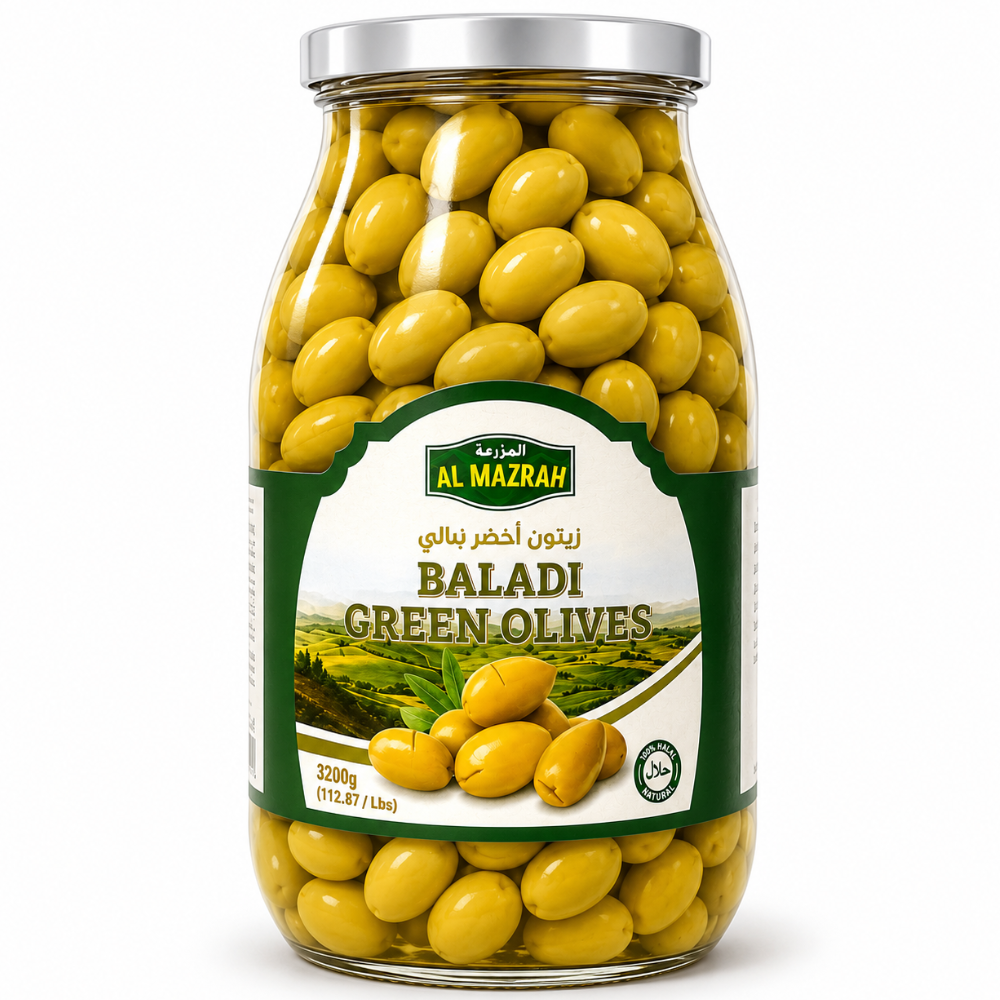 OV0502 – Almazrah  Baladi Green Olives 4 x 112 oz (3200g)