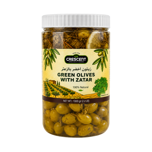 OV05D – Crescent Green Olives W/ Zaatar 9 x 35 oz (1000g)