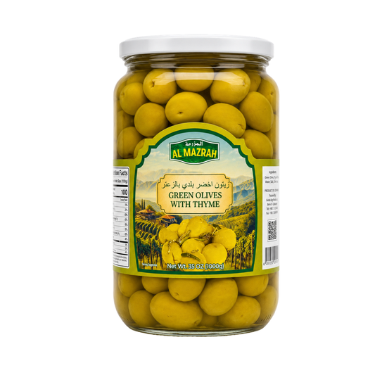 OV08 – AL Mazrah With Thyme Green Olives 12 x 35 oz (1000g)