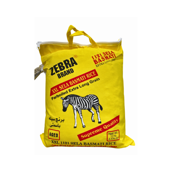 R0401 - Zebra XXL Sela Basmati Rice 4x10lb Yellow Bags