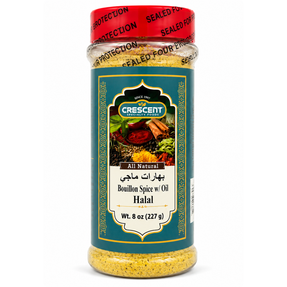 SP10K – Crescent Boullion Spice W/Oil Halal 12 x 8.5 oz. Jars