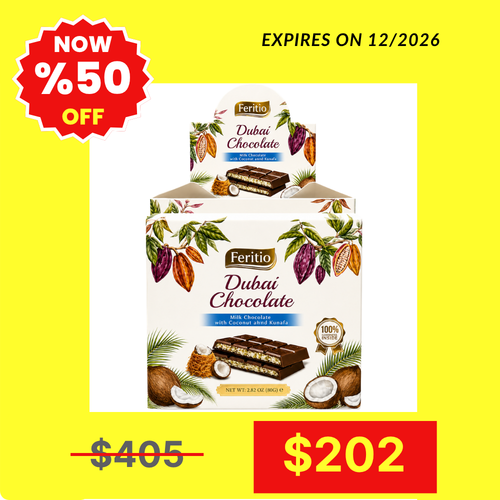 SW0906 - Feritio Coconut Dubai Chocolate Bars  81 x 80 g.