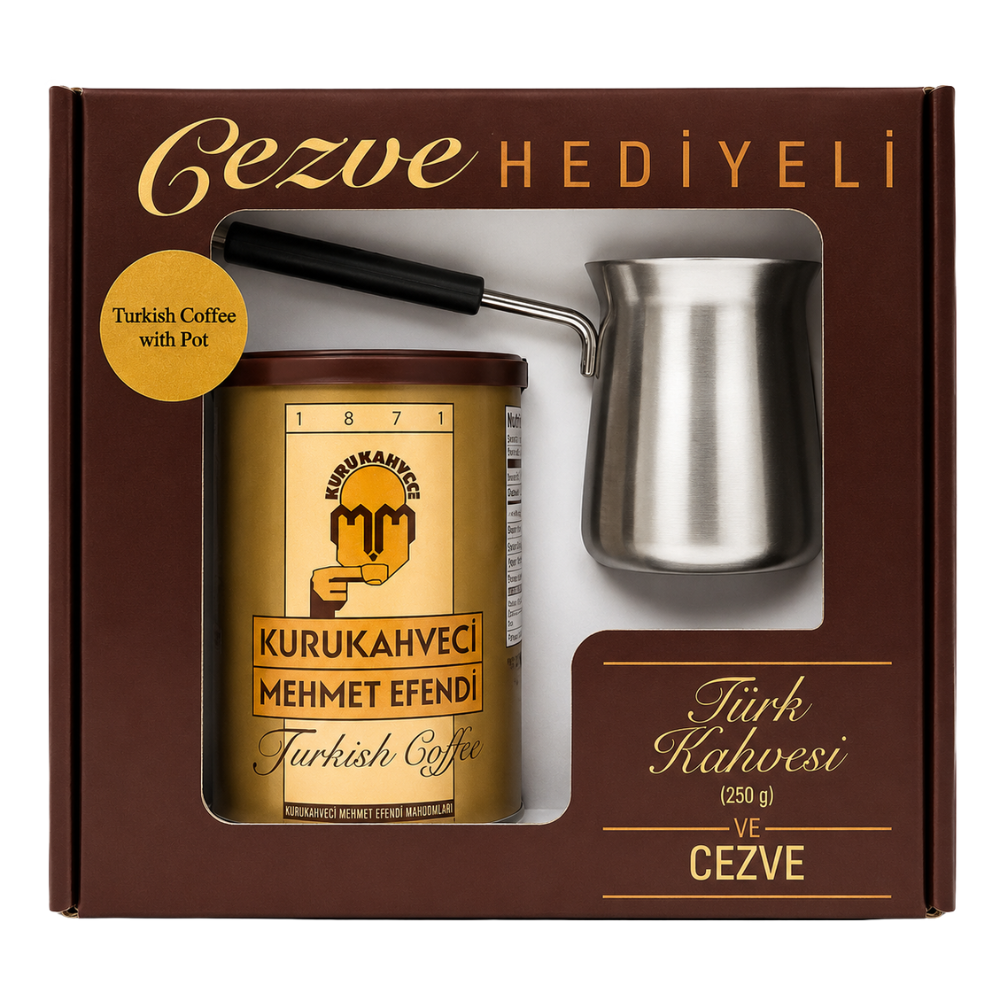 T19A – Gift Set  Mehmet Efendi w/ Coffee Pot Coffee 10 x 8.8 oz (250g)