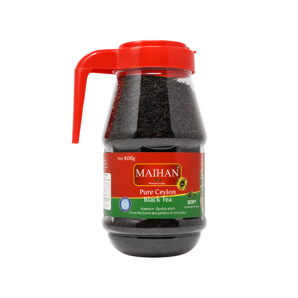 T42C - Maihan Cardamom Pure Ceylon Black Tea Leaves  Plastic Jar 10 x 400 gr