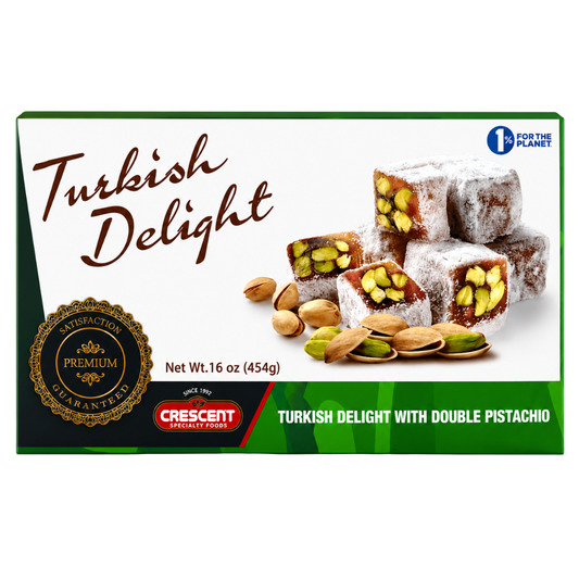 TD01B – Crescent Double Pistachio Turkish Delight  12 x 16 oz (454g).