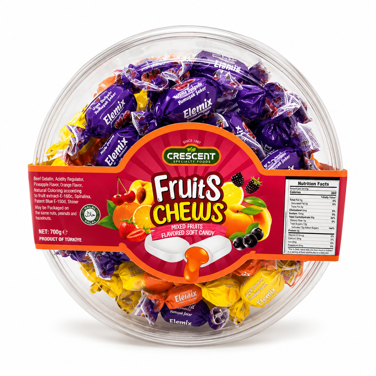 TY31 – Crescent Fruit Chew Toffee Center Filled Soft Candy 8 x 800 g