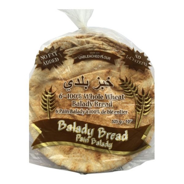 BY02B - Balady 10" Whole Wheat Pita Bread 16 x 550 g.