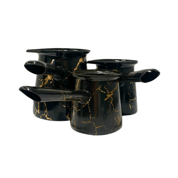 KW91B - 3 PCS Enamel Coffee Warmer Set Black Marble