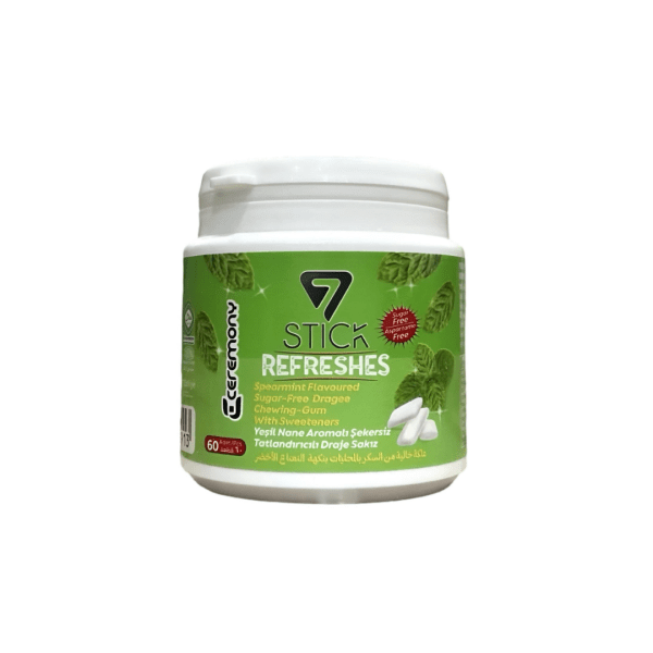 GM0710 - Jars. 7Stick Sugar Free Gum Spearmint 12 x 80g Jars.